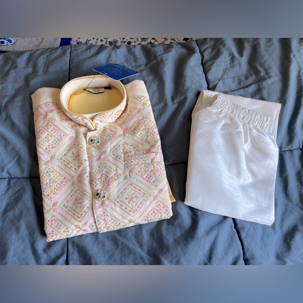 Boys yellow kurta vest  Set